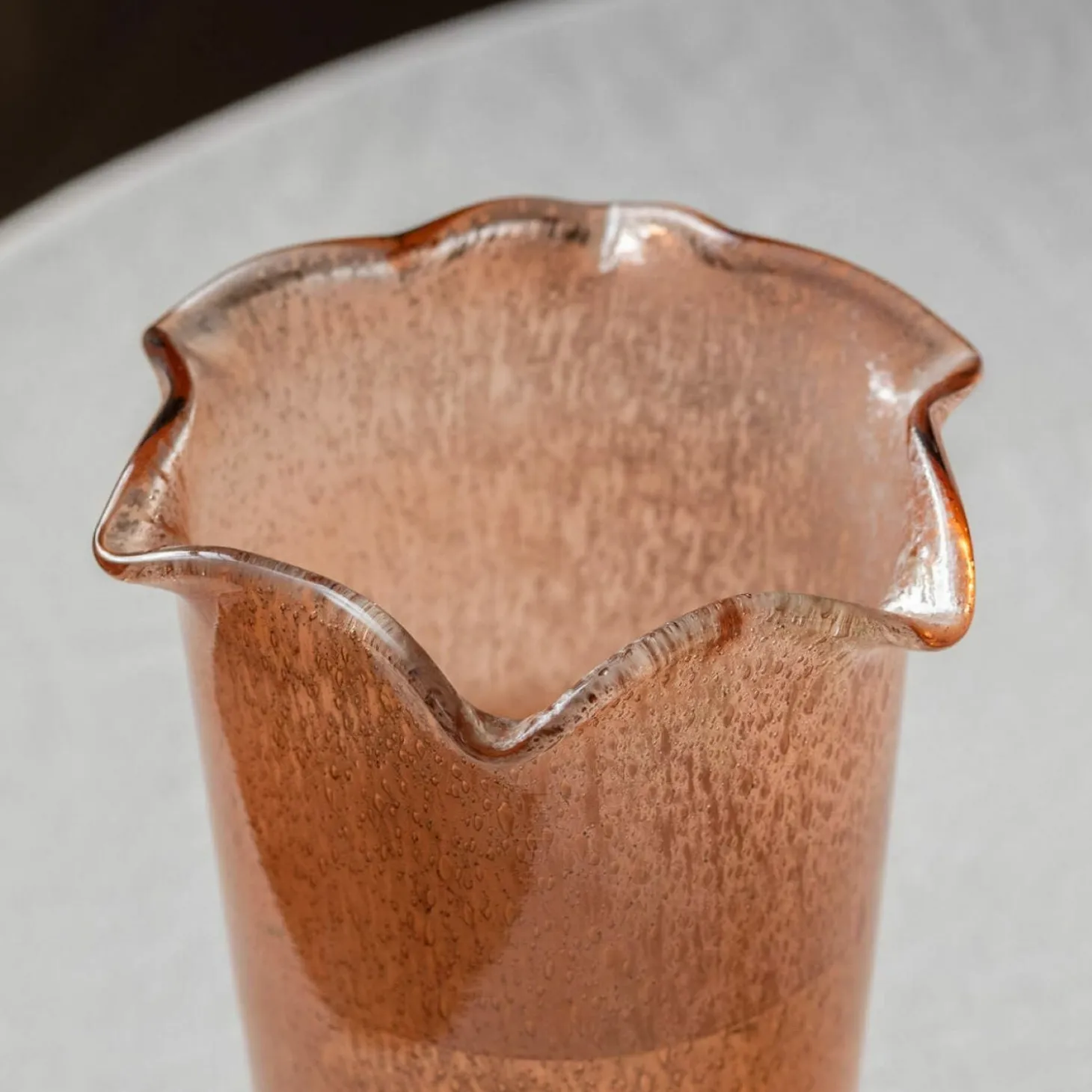 Brown Glass Ruffle Vase