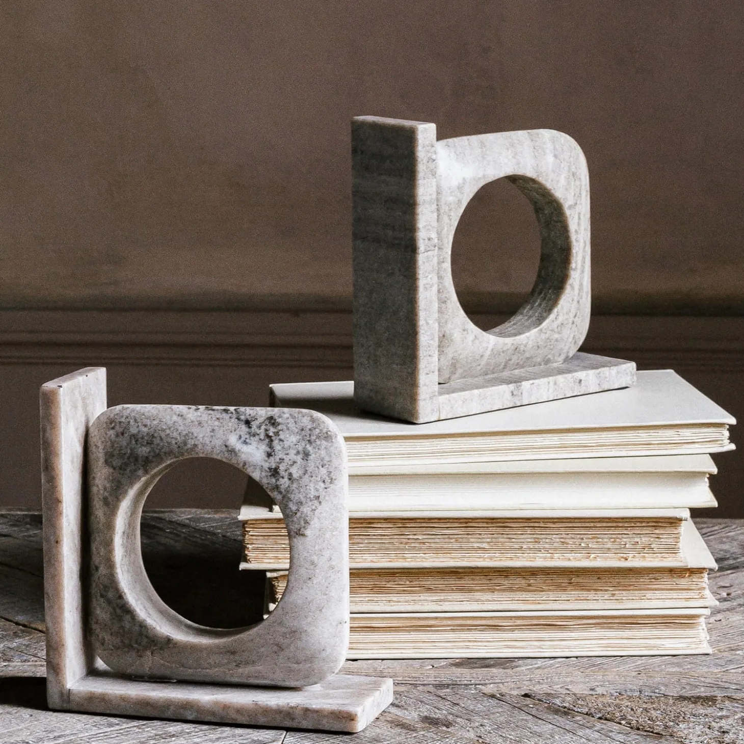 Brown Marble Bookends