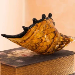 Brown Speckled Glass Conch Shell