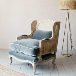 Caden Cane Grey Velvet Armchair