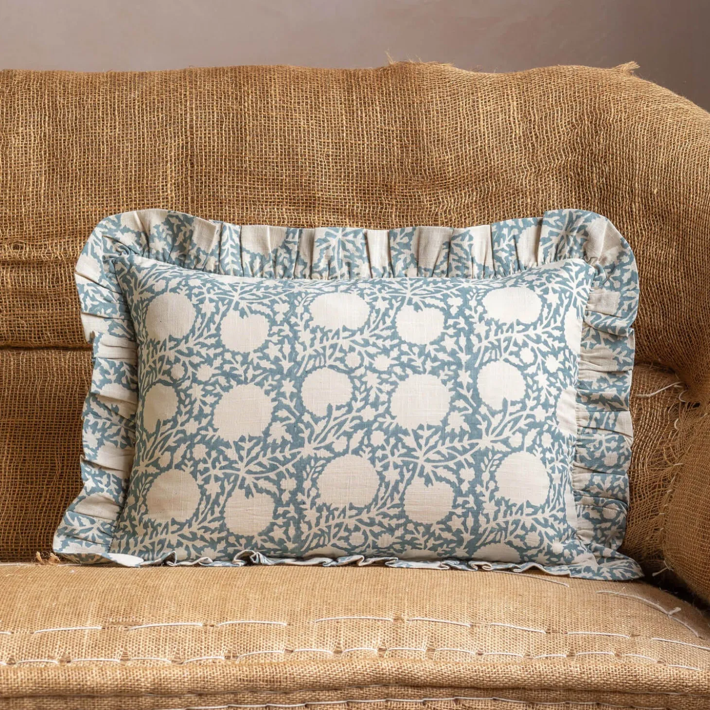 Cassia Small Rectangular Block Printed Cushion