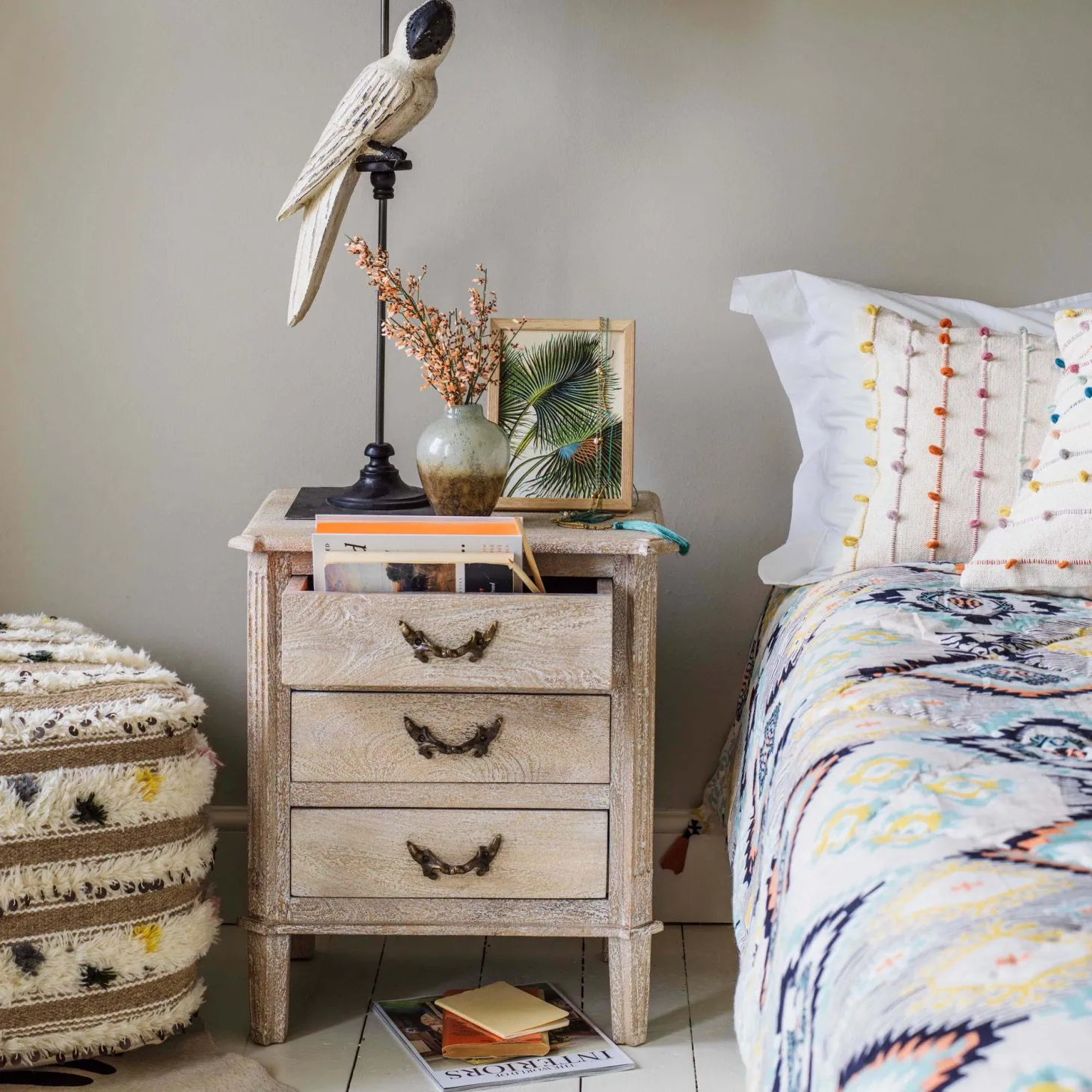 Chantilly Whitewashed Bedside Table
