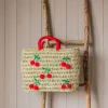 Cherry Embroidered Basket Tote Bag