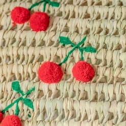 Cherry Embroidered Basket Tote Bag