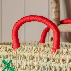 Cherry Embroidered Basket Tote Bag