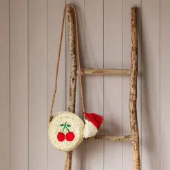 Cherry Embroidered Round Crossbody Handbag