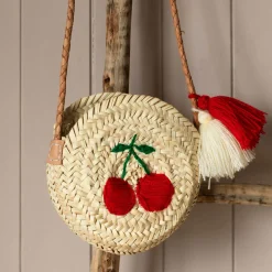 Cherry Embroidered Round Crossbody Handbag