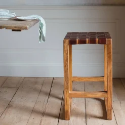 Chester Woven Leather Kitchen Stool