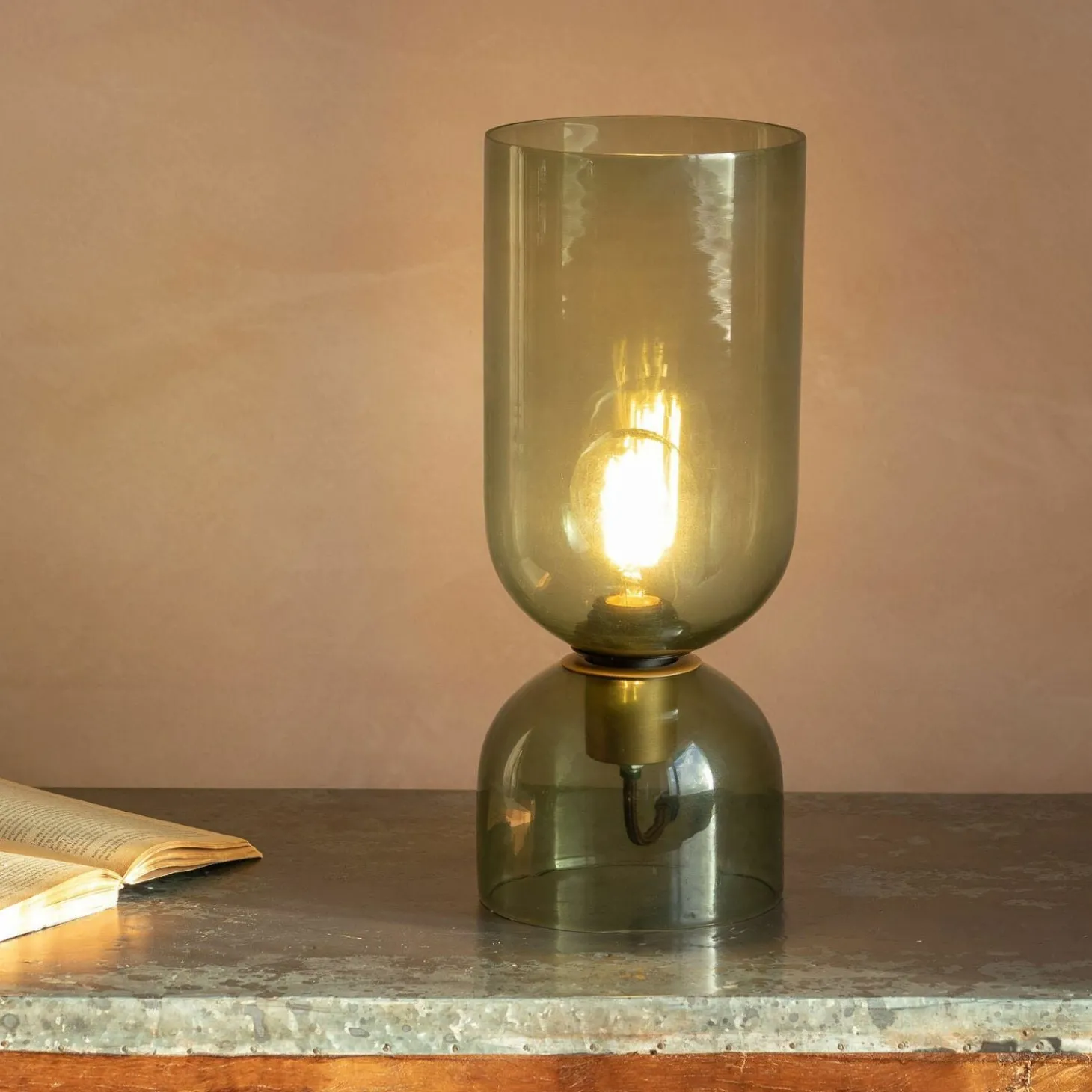Clarence Glass Table Lamp Green - Small