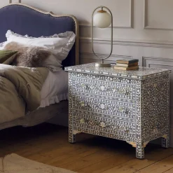 Classic Grey Mother of Pearl Large Bedside Table