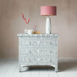 Classic Grey Mother of Pearl Large Bedside Table