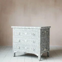 Classic Grey Mother of Pearl Large Bedside Table