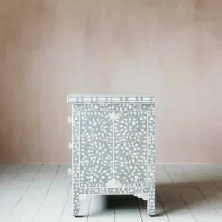 Classic Grey Mother of Pearl Large Bedside Table