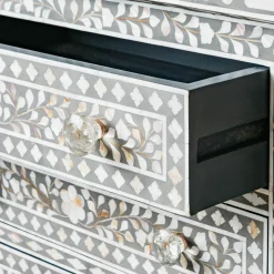 Classic Grey Mother of Pearl Large Bedside Table