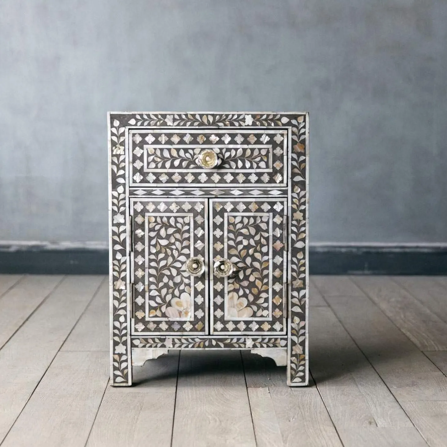 Classic Grey Mother of Pearl Bedside Table