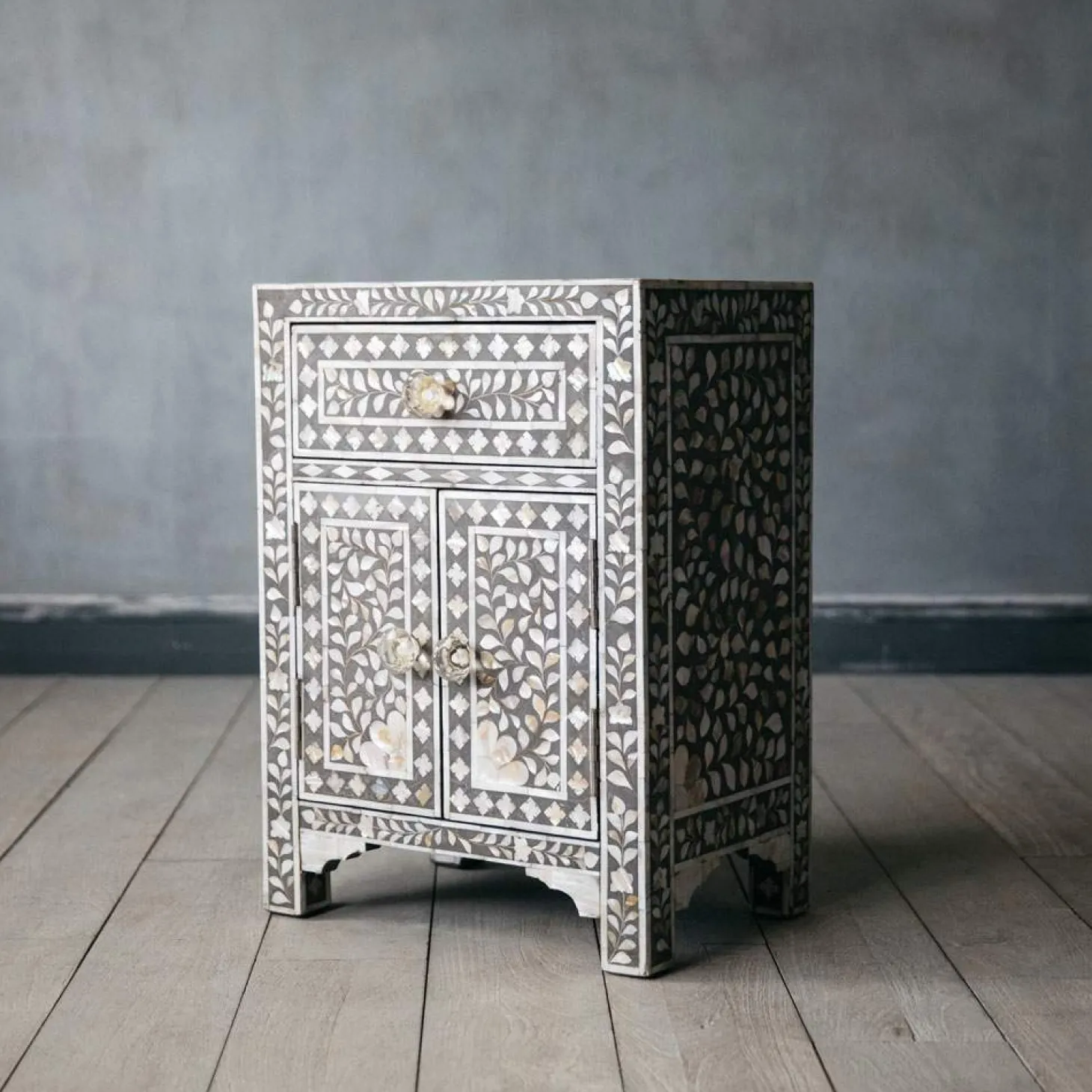 Classic Grey Mother of Pearl Bedside Table