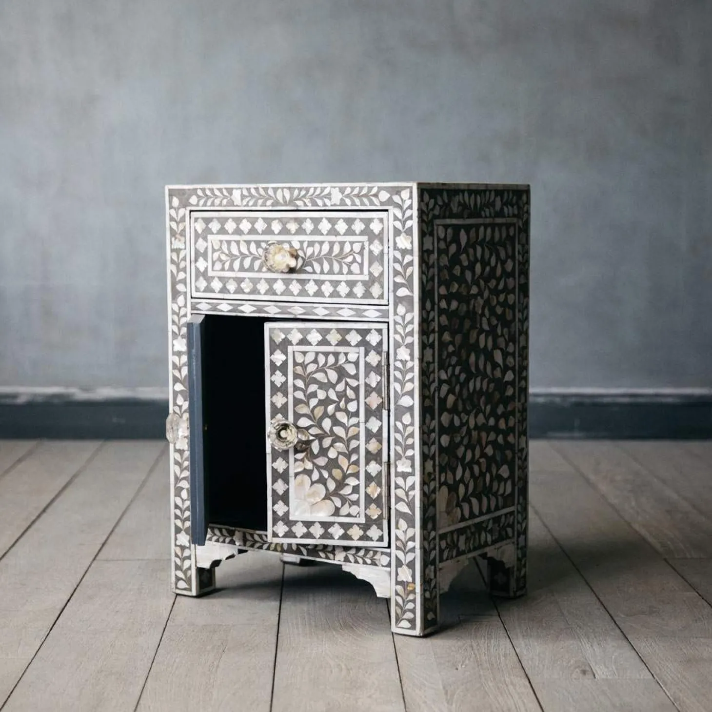 Classic Grey Mother of Pearl Bedside Table