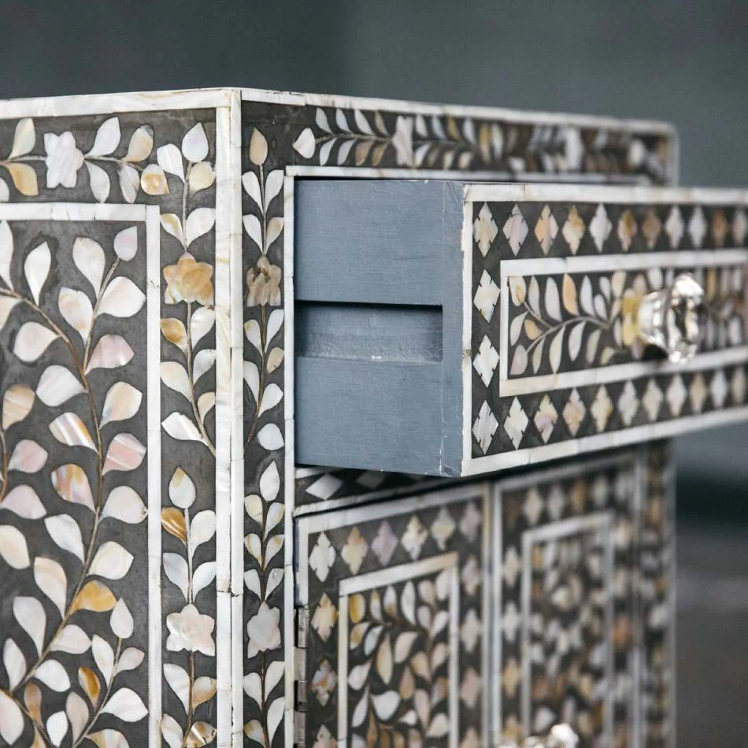 Classic Grey Mother of Pearl Bedside Table