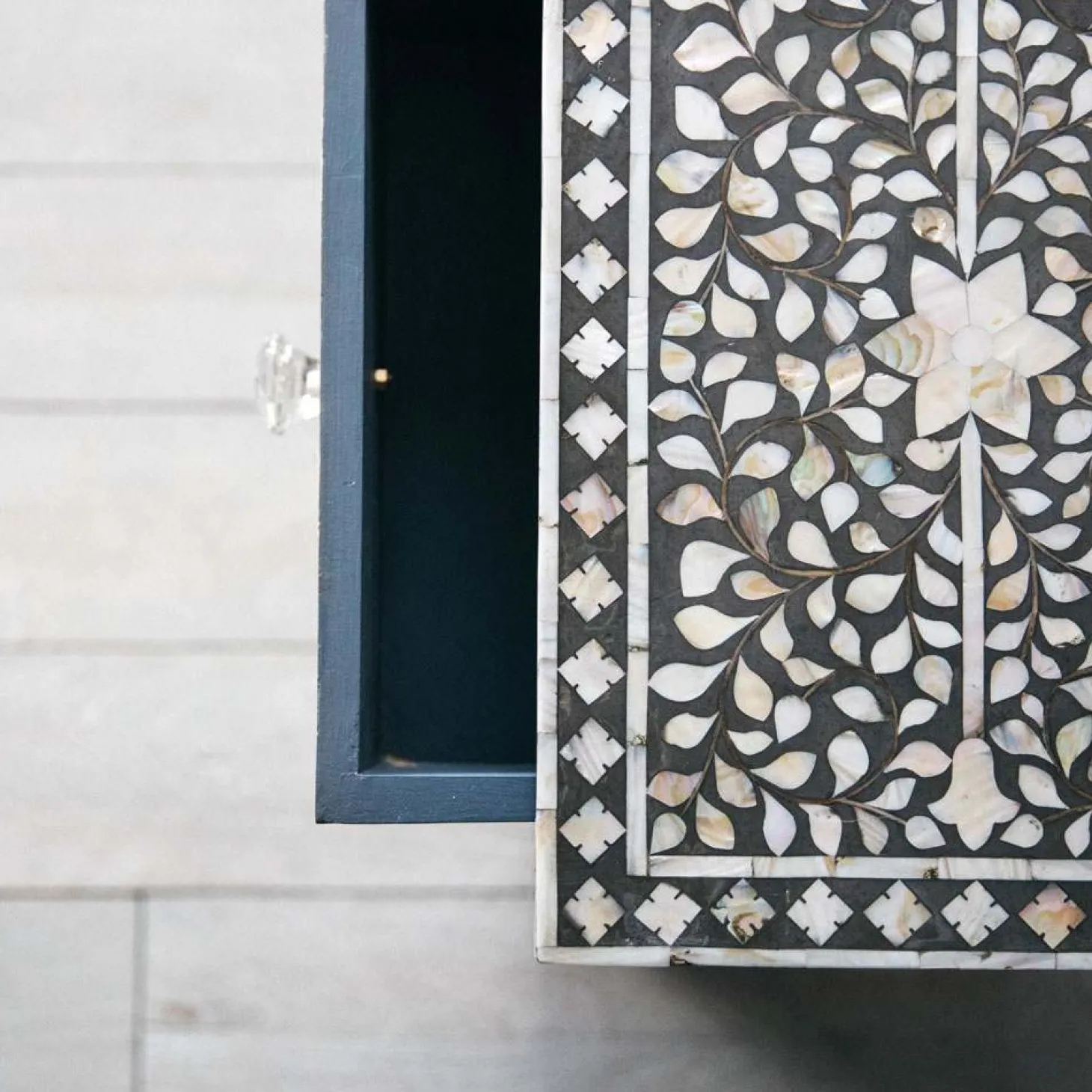 Classic Grey Mother of Pearl Bedside Table