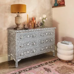 Classic Grey Mother of Pearl Small Double Chest of Drawers