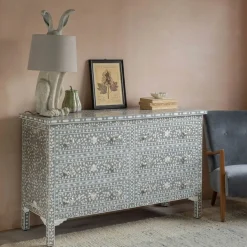 Classic Grey Mother of Pearl Small Double Chest of Drawers