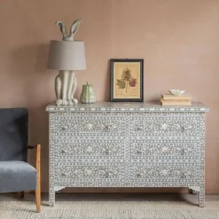 Classic Grey Mother of Pearl Small Double Chest of Drawers