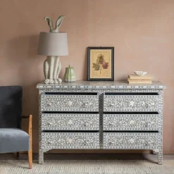 Classic Grey Mother of Pearl Small Double Chest of Drawers