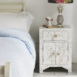 Classic White Mother of Pearl Bedside Table