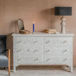 Classic White Mother of Pearl Small Double Chest of Drawers