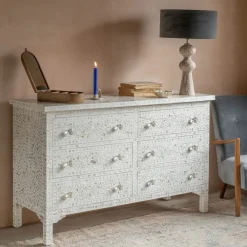 Classic White Mother of Pearl Small Double Chest of Drawers