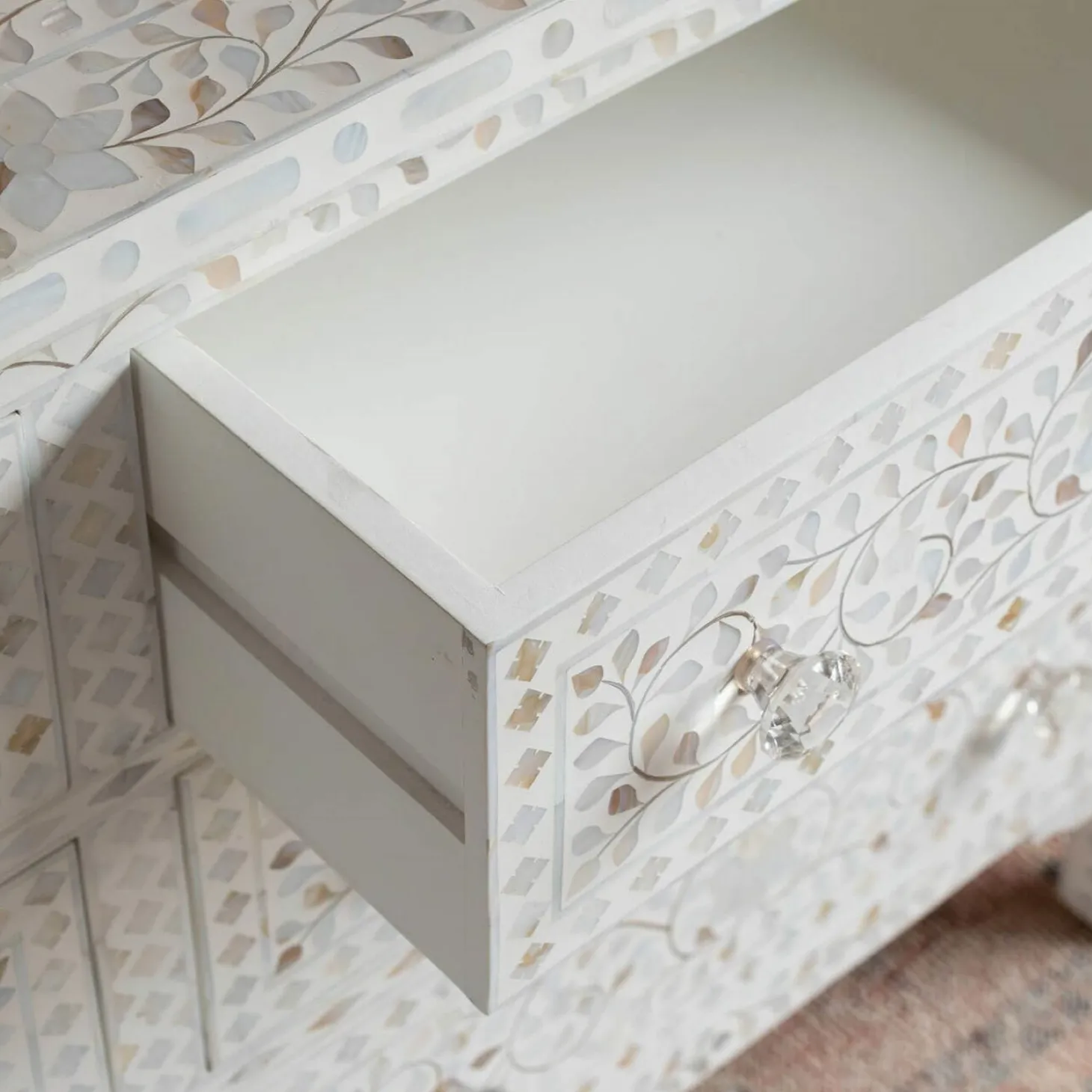 Classic White Mother of Pearl Small Double Chest of Drawers