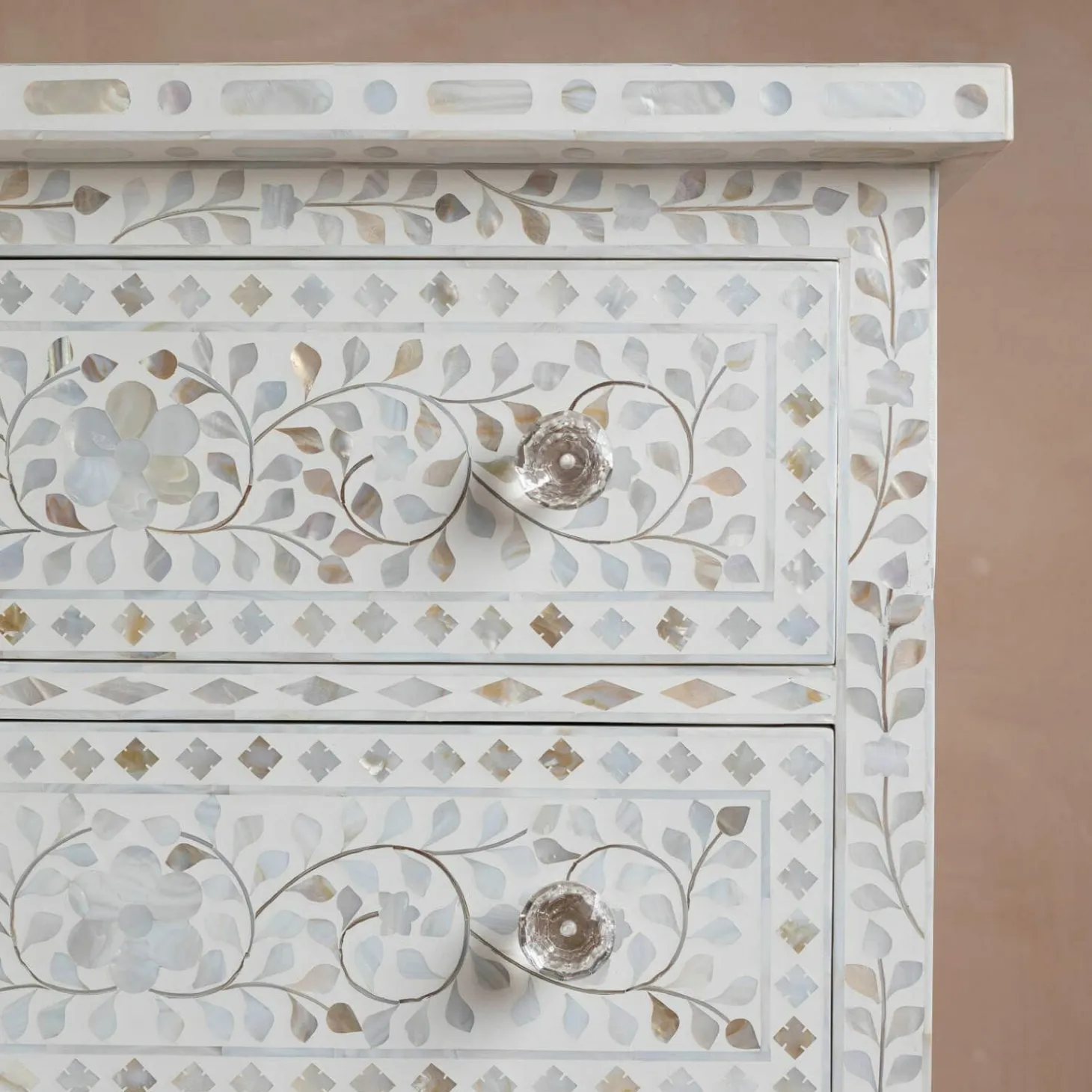 Classic White Mother of Pearl Small Double Chest of Drawers