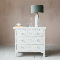 Classic White Mother of Pearl Large Bedside Table