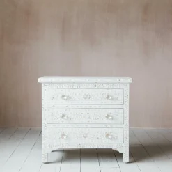 Classic White Mother of Pearl Large Bedside Table