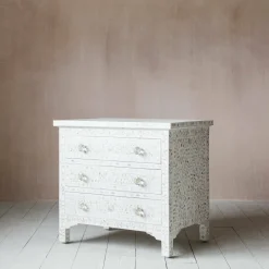 Classic White Mother of Pearl Large Bedside Table