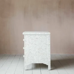 Classic White Mother of Pearl Large Bedside Table