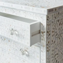 Classic White Mother of Pearl Large Bedside Table