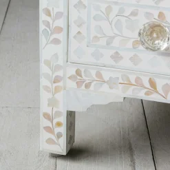 Classic White Mother of Pearl Large Bedside Table