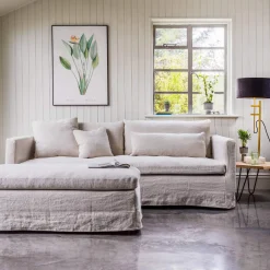 Clementine Natural Belgian Linen Three Seater Sofa