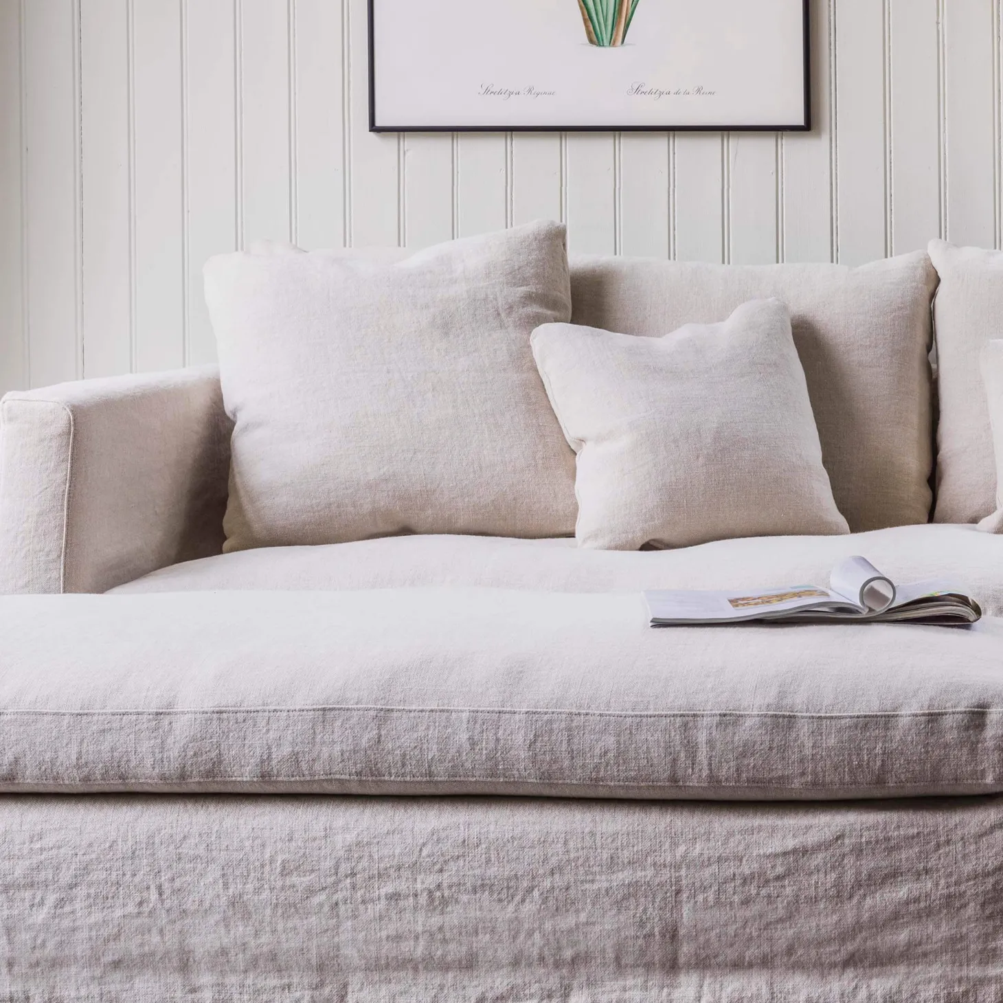 Clementine Natural Belgian Linen Three Seater Sofa