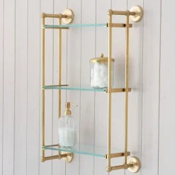 Colette Antique Gold Three Tier Wall Shelves