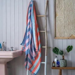 Coral Pop Stripe Turkish Beach Towel Wrap