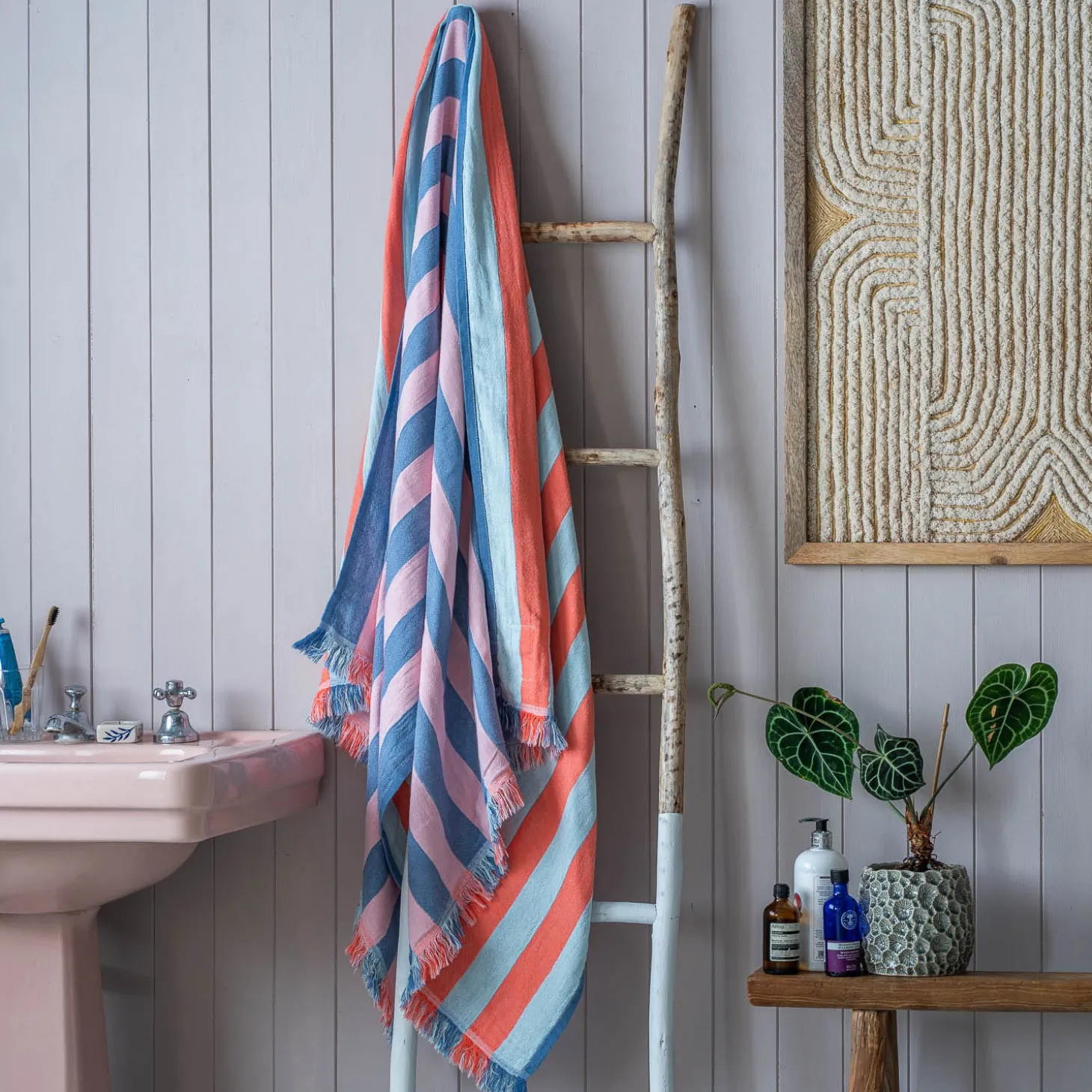 Coral Pop Stripe Turkish Beach Towel Wrap