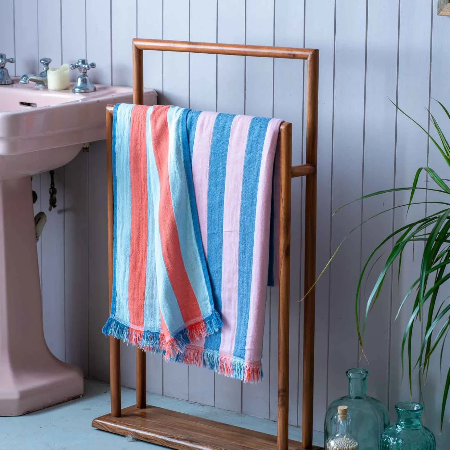 Coral Pop Stripe Turkish Beach Towel Wrap
