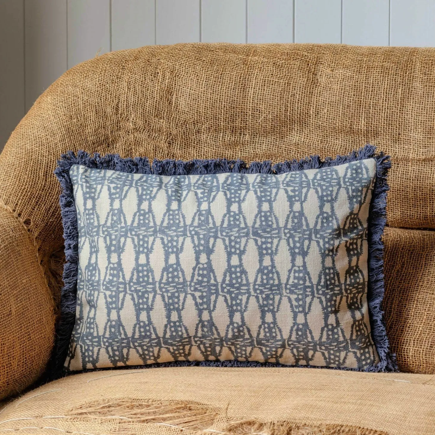 Cotton Block Printed Rectangular Cushions with tassel trim