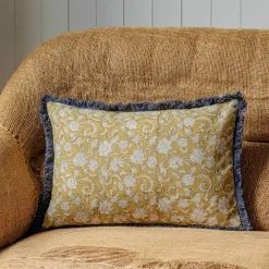 Cotton Block Printed Rectangular Cushions with tassel trim