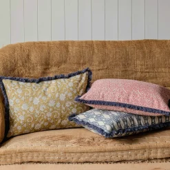 Cotton Block Printed Rectangular Cushions with tassel trim