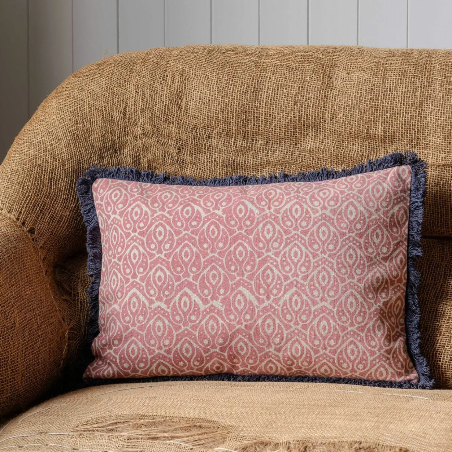 Cotton Block Printed Rectangular Cushions with tassel trim