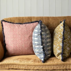 Cotton Block Printed Square Cushions with tassel trim