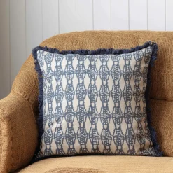 Cotton Block Printed Square Cushions with tassel trim